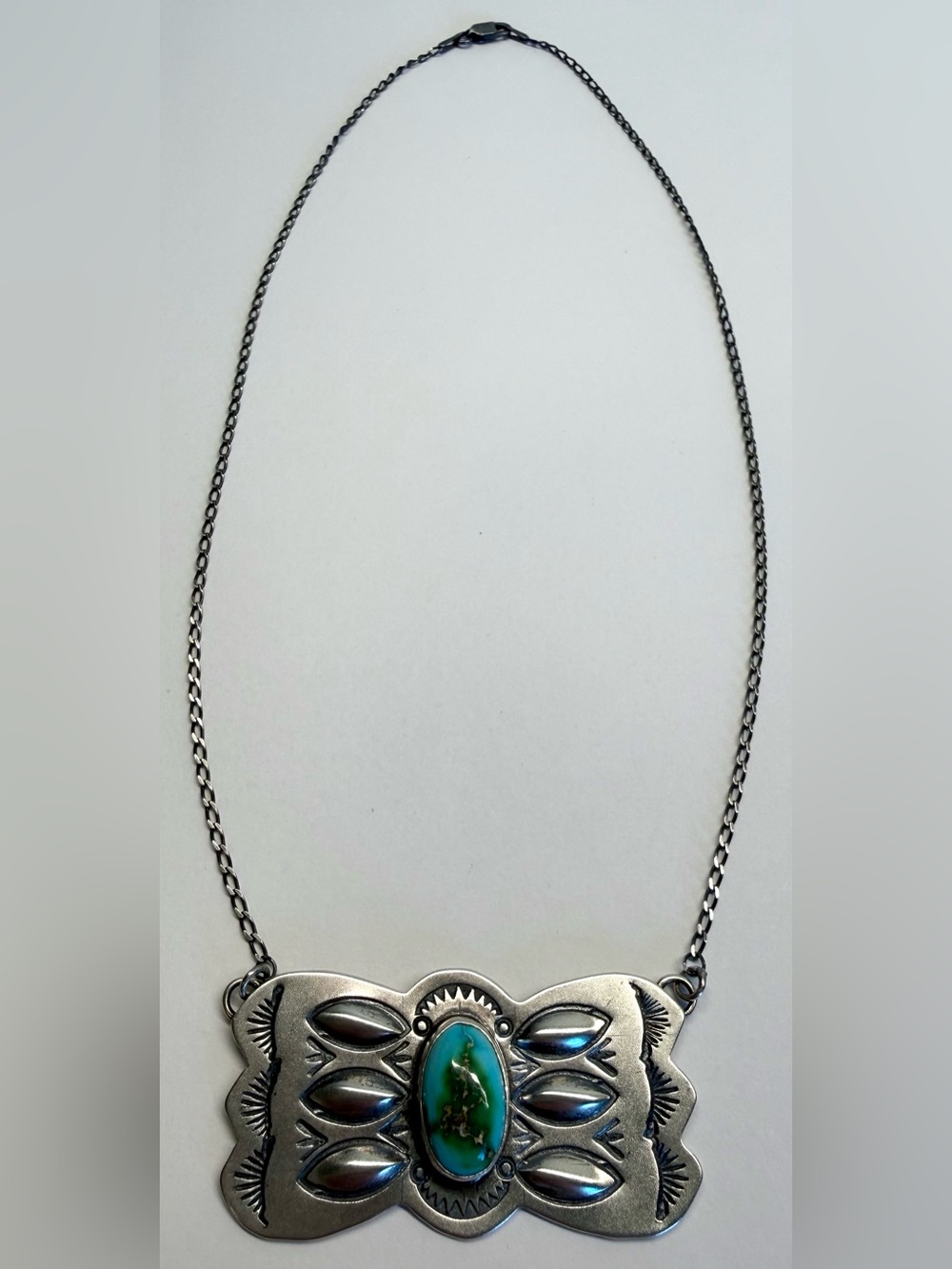 AME Sterling Silver Turquoise Statement Necklace Italy 925 17”